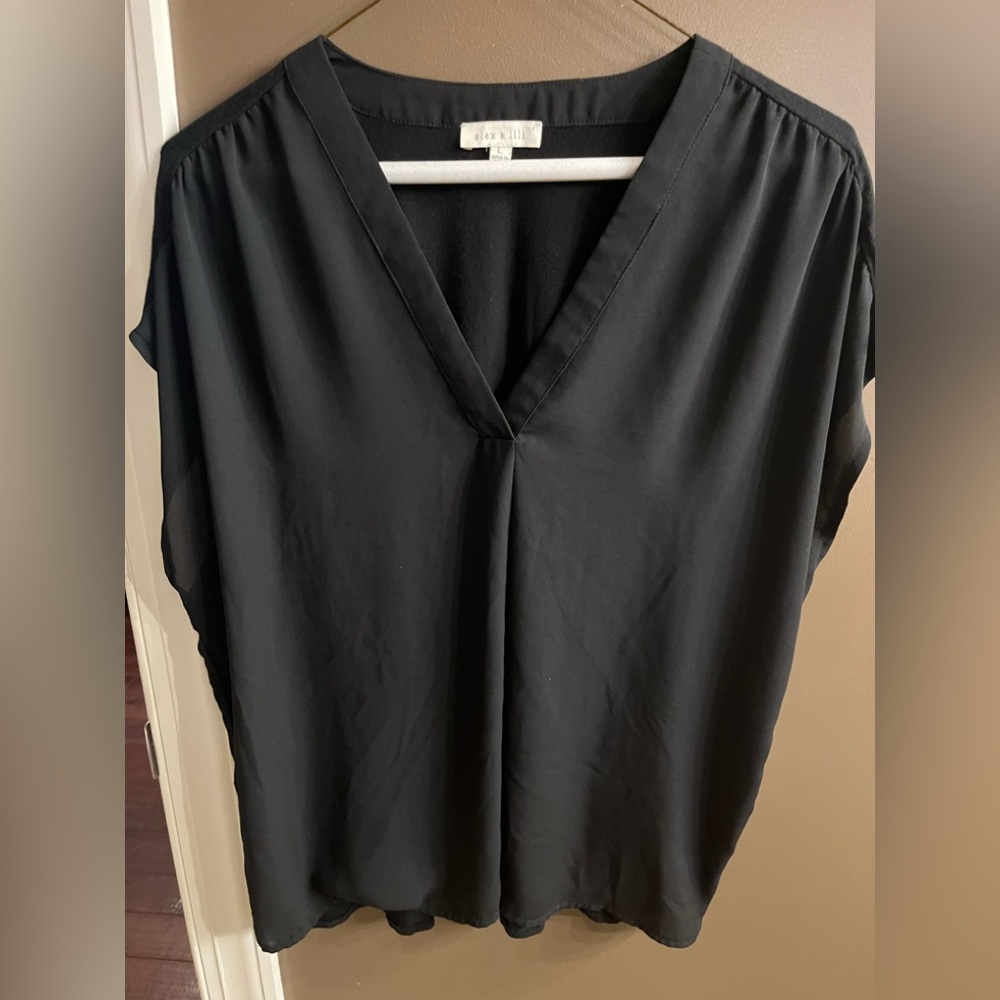 Large Alex & Jill mixed media black sleeveless blouse